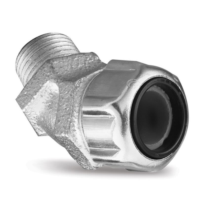 T&B 2202 Liquidtight Strain Relief Cord Connector, 1/2 in Trade, 3/8 to 1/2 in Cable Openings, Malleable Iron, Zinc Plated